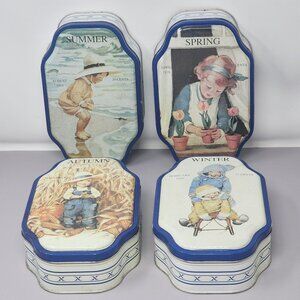 Vintage Good Housekeeping Seasonal Tin Set - Summer Spring Autumn & Winter